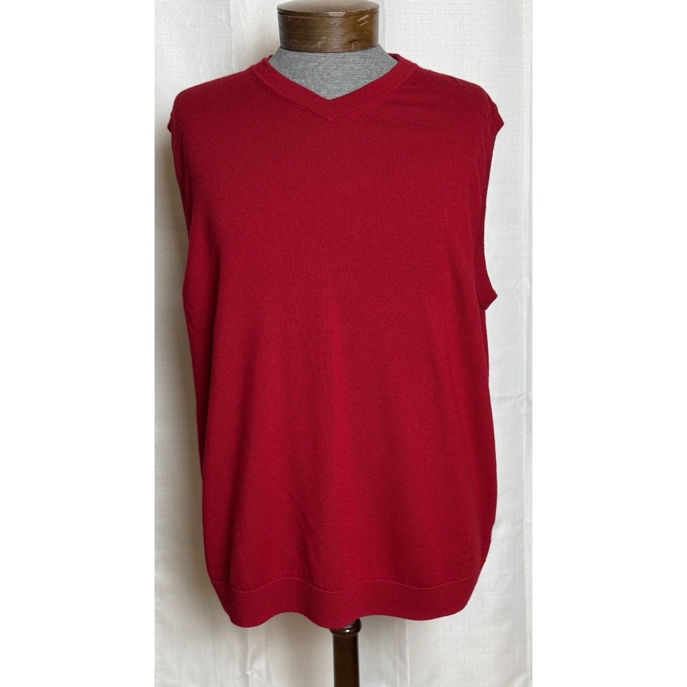 Hart Schaffner Marx Mens Merino Wool Red Knit V-Neck Sweater Vest SZ 3XT